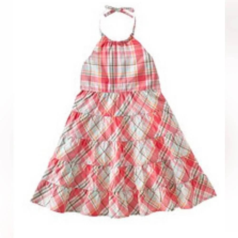 Gymboree Tropical Garden Plaid Ruffle Halter Dress Size 8